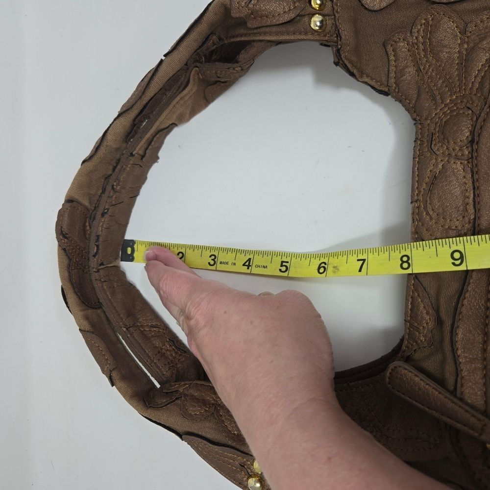 BIG BUDDHA Hibiscus Canvas Shoulder Tote Bag Bronze Tan Neutral Floral Y2K Boho - Picture 16 of 16